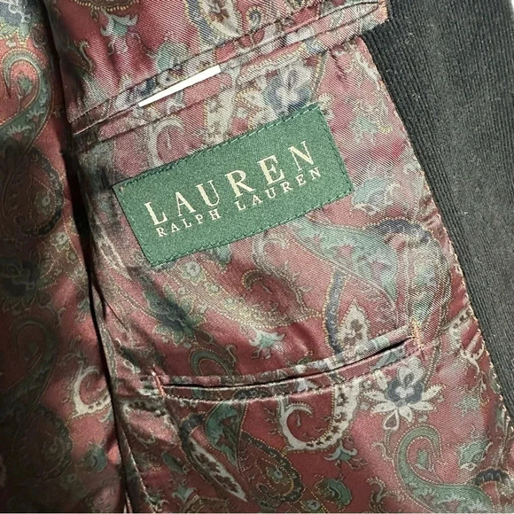 Lauren Ralph Lauren Men’s Black Corduroy Two Button Blazer Sport Coat Size 42L - Picture 8 of 10